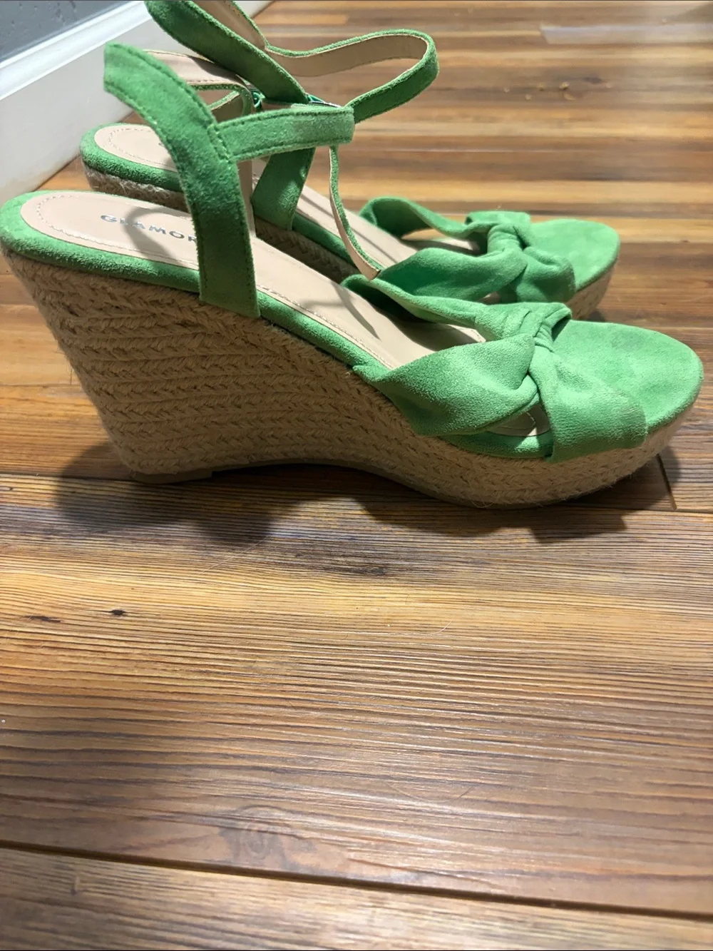 Green Espadrille Wedge Sandals with Knot Detail - Women